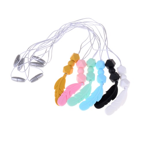 Silicone beads baby teething chewable necklace feather pendant baby teether UK