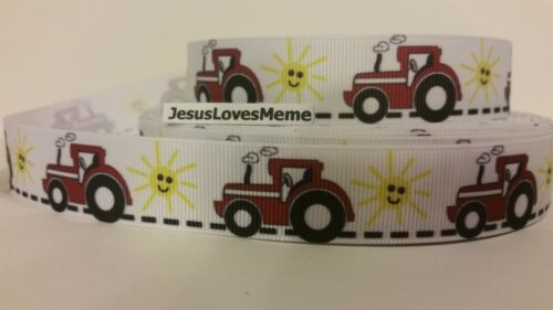3 Yards $1.47 Red Farm Tractors Toy Sunny Day 7/8" CLEARANCE Grosgrain Ribbon 