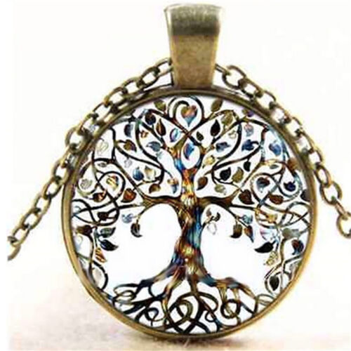 Ladies Necklace Gemstone Pendant Hollow Healing Crystal Tree of Life Chain RU