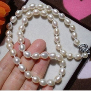 NEW 6-7MM WHITE Cultured FRESHWATER RICE PEARL NECKLACE 18/" AAA
