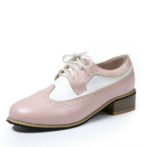 Details about  / Womens Ladies Patchwork Pattern Chunky Heel Lace Up Oxford Brogue Shoes 34//43 D