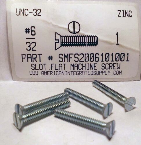 #6-32x1/" Flat Head Slotted Machine Screws Steel Zinc Plated 100
