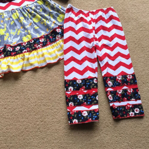 NEW Boutique Girls Striped Chevron Floral Ruffle Tunic Dress Leggings Outfit Set