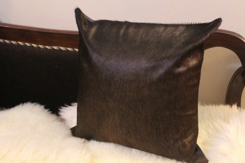 Exotic Brown Black Cowhide Cushion Covers Set of 4 Pure Cow Skin 16x16 in Pillow