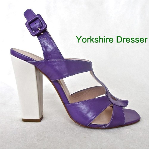 7 Rare! New HOBBS Purple Ivory Stone Colourblock PHENE Block Heel Sandals Uk 6