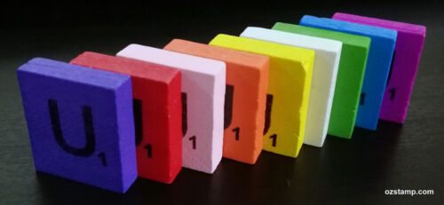 Australian Stock Craft Scrapbooking Timber Wooden Scrabble Tiles Nine Colours