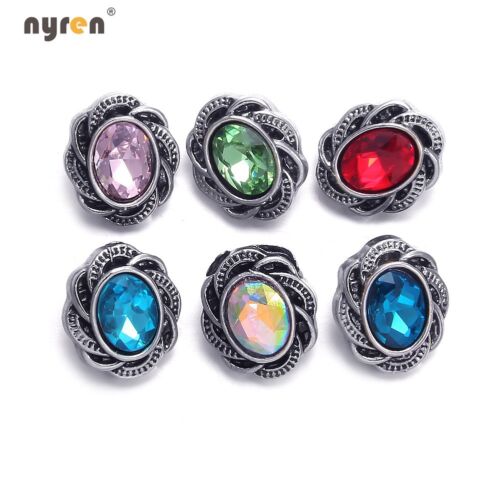 6pcs Rhinestone Mini Snap Charms 12mm Snap Button Multi Styles For Snap Jewelry