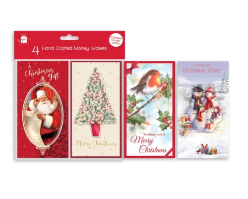 GC202 8 Noël traditionnel Argent Bon portefeuilles cartes cadeaux /& Enveloppes 2x4