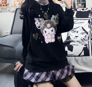 Black Kuromi Oversized Pullover Kawaii Harajuku Sanrio Anime Cartoon Loose Top 
