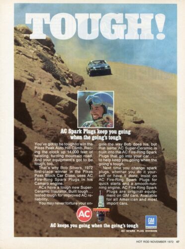 1972 AC ACniter Spark Plugs Bob Silver Chevy Camaro at Pikes Peak Hill Climb Ad
