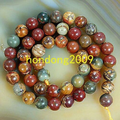 6/8/10/12/14mm Natural Picasso Jasper Round Loose Beads 15" Choose SizE##HK2044 