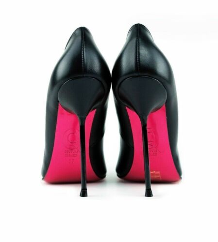 Cq Couture Personalizado Italia Tacones Zapatos Stiletto Extreme Pointy Pumps De Cuero Negro