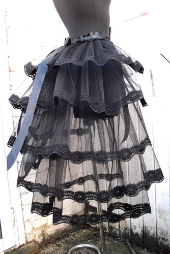 Black tulle bustle belt skirt w black lace Hen party show girl Whitby Prom