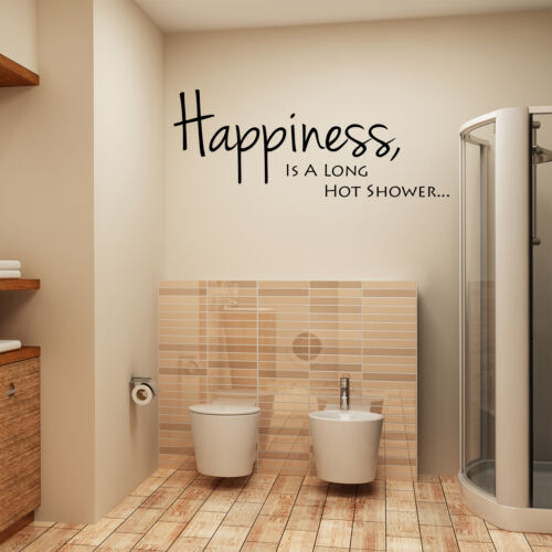 Bathroom Wall Art Sticker Quote Happiness Is A Long Hot Shower Wall Decal