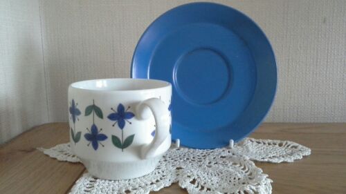 blue green Vintage Midwinter "Roselle" cup and saucer flowers 