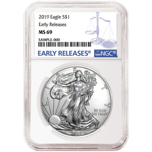 2019 $1 American Silver Eagle NGC MS69 Blue ER Label
