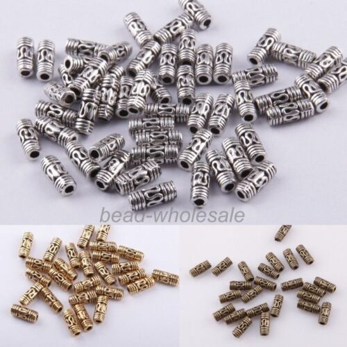 Lots 50 pcs Tibetan Silver Column Tube Spacer Beads Jewelry Making Findings 8mm 