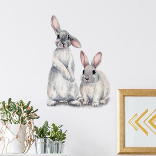 Two Cute Rabbits Wall Sticker Children Kids Room Wallpaper Removable Bunny Decal 