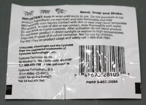 Cyalume 1.5/" Mini Chem Light Stick 701232 4 hour Chemical Glow 50 EXPIRED