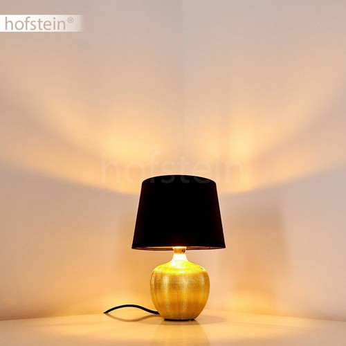 schwarze Stoff Nacht Tisch Lese Lampen Schlaf Wohn Zimmer Leuchten Keramik gold