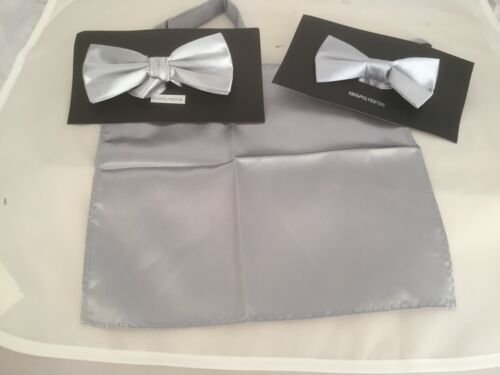 Shiny Silver Grey Collection of Hankies-Ties Bow ties-Cravats-Cummerbunds Sets 