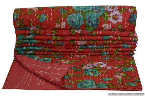 Indian Handmade Reversible Floral Throw Kantha Quilt Bedspread Twin Size Blanket 