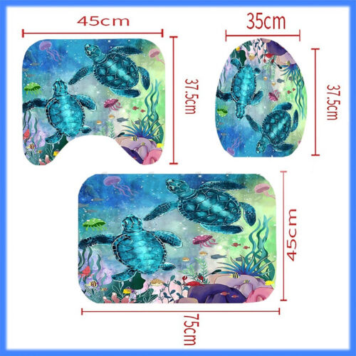 Blue Sea Turtle Shower Curtain 12 Hooks Bathroom Mat Toilet Cover Rug Decor Set 