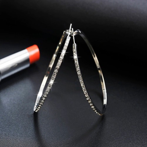 Rose Gold Gold Round Rhinestone Hoops Silver Sparkly Bling Hoop Earrings