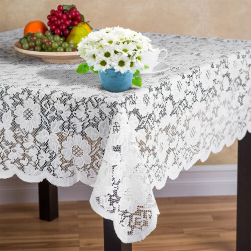Vintage White Lace Floral Tablecloths Polyester Table Runner Wedding Party Cover 