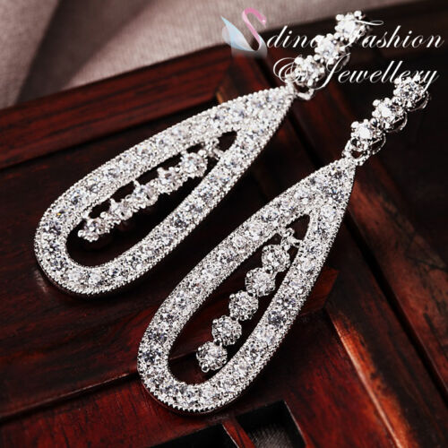 18K WHITE GOLD FILLED SIMULATED DIAMOND WEDDING PARTY STUD LUXURY EARRINGS