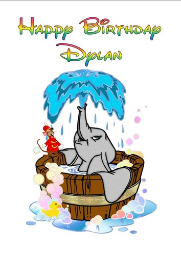 Personalised Printed /"DUMBO IN WATER TUB/" Birthday Card Any Age Name