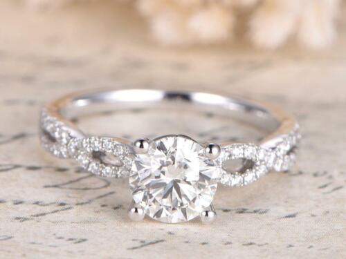 Details about  / 1Ct Round Colorless Moissanite Split Shank Engagement Ring 14K White Gold Finish