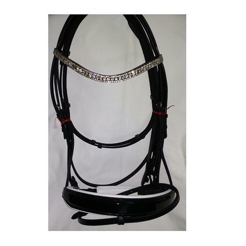 Details about / Bridle Leather Patent Bridle with 3 row clear Crystal BrowBand