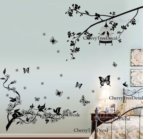 BIRD Cage arbre Papillon Vigne Fleurs wall stickers home decor mural papier UK