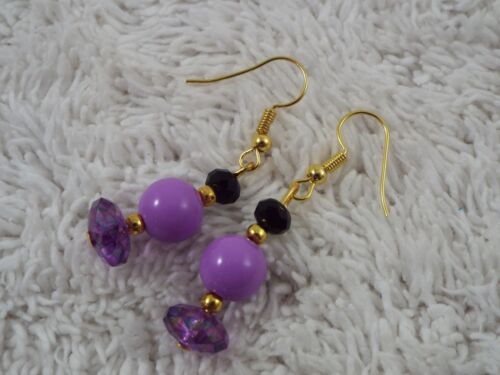 Goldtone Purple Acrylic & Crystal Bead Pierced Earrings C3 