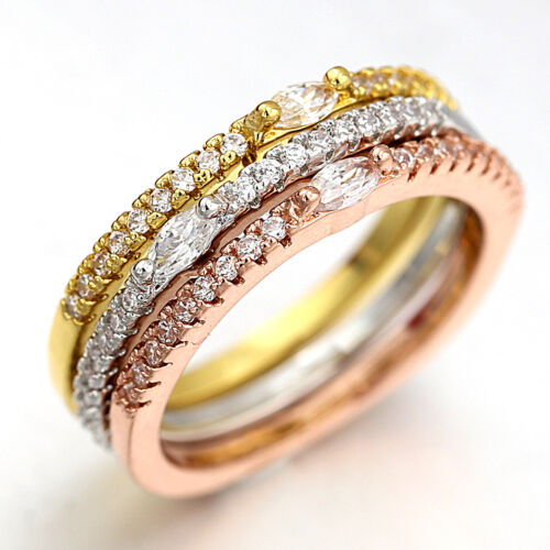 9K GOLD GF mini Diamonds SOLID STACKABLE BANDS WEDDING ANNIVERSARY FASHION RINGS