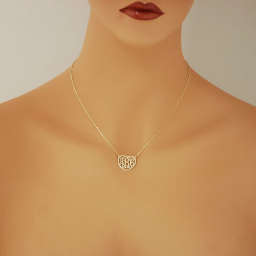 Dainty Small 14k Solid Gold 3 Initials Heart Monogram Necklace 3//4/" Personalized