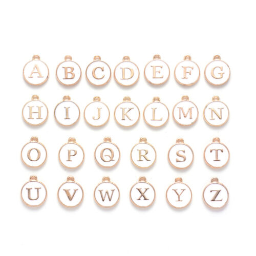 26pcs/Set Alloy Enamel Alphabet Charms Double-Side Embossed Letters Pendant 14mm 