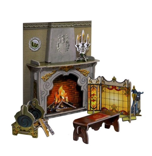 Cardboard model kit Scale 1//12. Fireplace Doll furniture