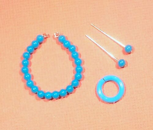 Barbie Dreamz NEON BLUE MOD Round Pearl Bead Necklace /& ERs Bangle Doll Jewelry