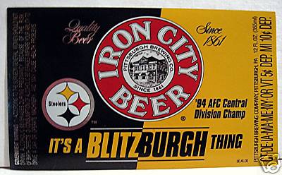 Steelers 94 Football Champ Iron City Beer Bottle Label