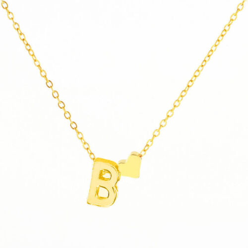 Gold Silver Plated Initial Alphabet Letter A-Z Heart Pendant Chain Necklace Chok 