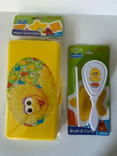 baby brush and comb set and wipes travel case sesame street
