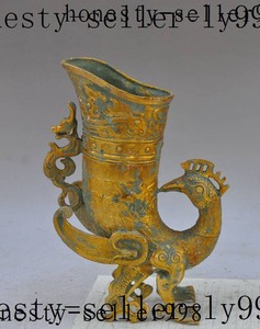 12-old-chinese-palace-bronze-gilt-phoenix-bird-dragon-statue-zun-wineglass-cup