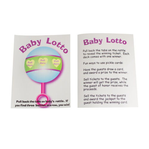 96 Baby Lotto Pickle Cards Lottery Raffle Fun Party Activities BABY SHOWER GAME 