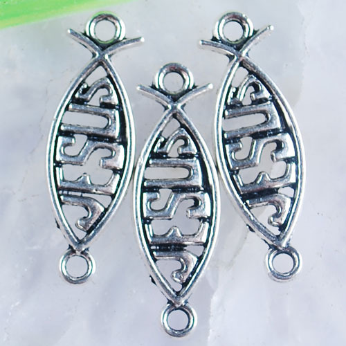 Ed3553 20Pcs Tibetan silver plated jesus fish 2 holes connectors