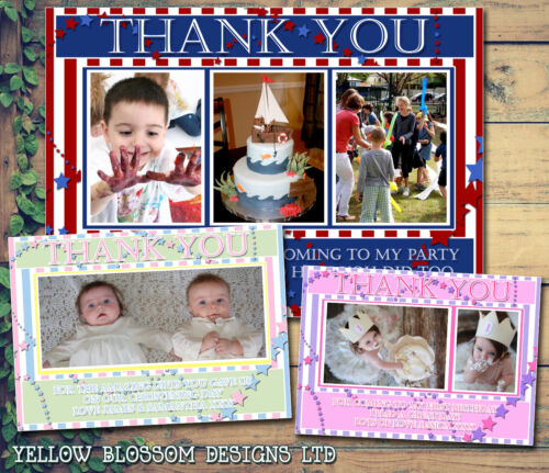 Birthday Party Gift Thank You Cards Kid Children Christening Boy Girl Twin Photo