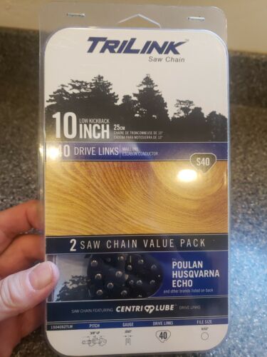 2 Chain Value Pack NEW-10 INCH-TRILINK SAW CHAIN~ S40 Drive Links~Low Kickback
