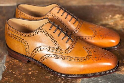 Handmade Mens Tan color Shoes Men dress shoes Men wingtip brogue formal shoes