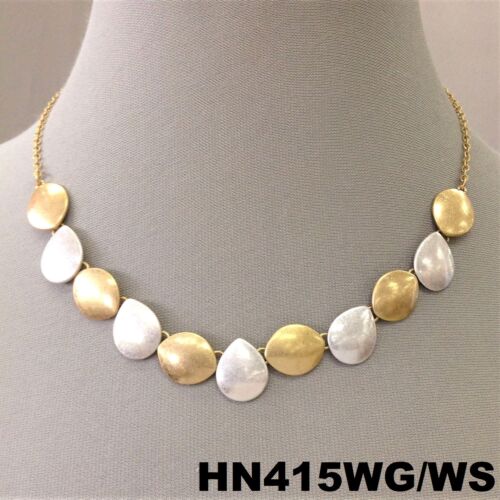 Simple Unique Hammered Round Charms Gold & Silver Double Finish Dainty Necklace 